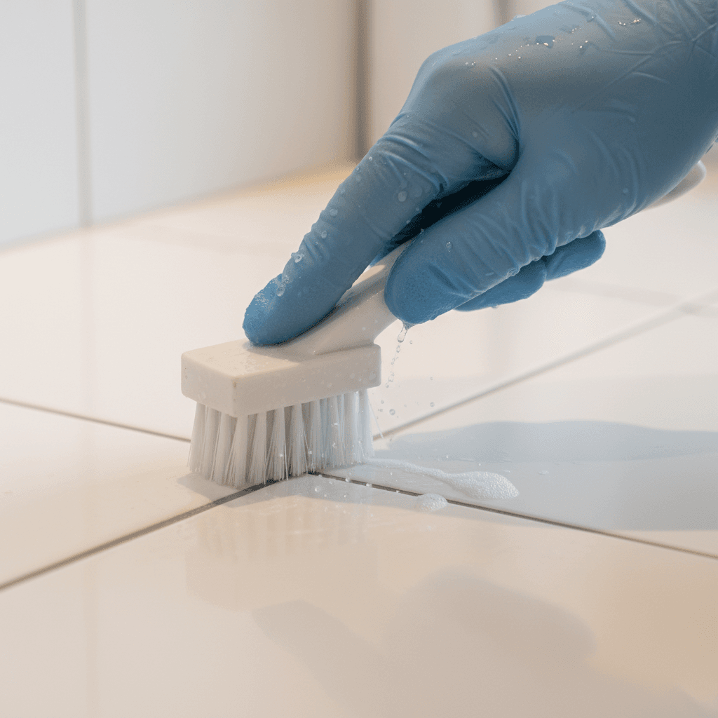 Deep cleaning bathroom tiles with attention to detail